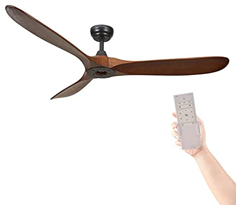 XSGDMN Deckenventilator Ultraleise 152 cm-Deckenventilator mit umkehrbarer niedriger Höhe, DC-Motor, 3 Massivholzblätter, Fernbedienung mit 6 Geschwindigkeitseinstellungen, bündiger Einbau (braun)