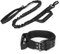 Huntvp taktisches Hundehalsband mit Kontrollgriff und Hundeleine mit Doppelgriff, Militär Hundehalsband und Leine Set, Reflektierend Verstellbar für Mittlere Große Hunde Freizeit,Schwarz L