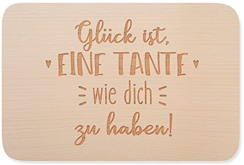 JUNIWORDS Frühstücksbrettchen, Glück ist, eine Tante wie dich zu haben, Holzbrett Frühstücksbrett Holzbrettchen