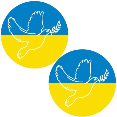 Aufkleber mit Friedenstaube auf Ukraine Flagge, 2 Stk, Ø 8 cm Klebesticker, hochwertiger Druck mit UV Schutz, 0,08 mm Folienstärke, für Auto, Scheibe, Bike, Ukraine Sticker Car, Ukraine Aufkleber Kfz