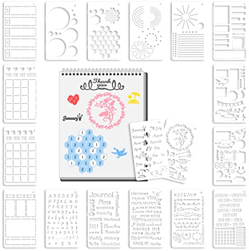 Abeillo 18 Stück Journal Schablonen Tagebuch Stencils Set, Kunststoff Plan Schablonen Wiederverwendbares DIY Malerei Vorlage für Tagebuch, Scrapbook, DIY Geschenkkarten, Fotoalbum - 10 x 18cm