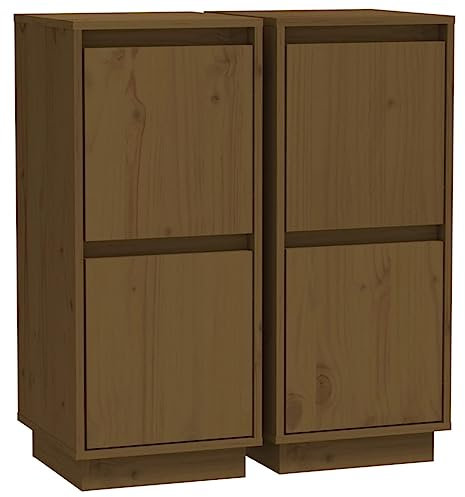 vidaXL 2X Sideboard mit 2 Türen Kommode Anrichte Schrank Beistellschrank Mehrzweckschrank Standschrank Holzschrank Honigbraun 31,5x34x75cm Massivholz Kiefer