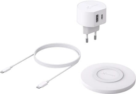 Xlayer Fast Charging Starter Set Lightning Weiß | Kabellos | Wireless Ladepad | Netzteil mit USB-C | 3 teilig | Qi-kompatible Smartphones