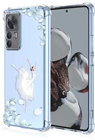 COMAKU Funda Compatible con Xiaomi 12 Lite Case, Transparente TPU Chica Diseño Dama Carcasa 3D Motivo Flores Relieve Protector Case Cover - Ballet