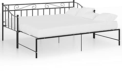 Tidyard Ausziehsofa Bettgestell Ausziehbett Sofabett Tagesbett Schlafsofa Gästebett Bettsofa Bett Metallbett Sofa Couch Schwarz Metall 90x200 cm
