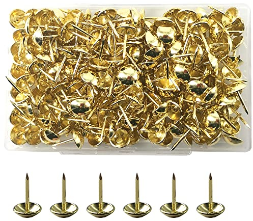 Yosawo 200 Stück Polsternägel Rundkopfnägel Thumbtacks Kopfnägel Möbel Nägel Vintage für Sessel, Möbel, Bett, Dekornagel (Gold)