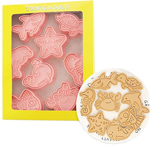 Set di 8 formine per biscotti a forma di animale marino, in plastica, a forma di squalo, set di stampi per biscotti a forma di pesce, utensili da cucina (animali marini 1227)