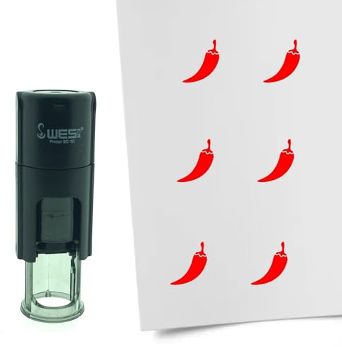CombiCraft Selbstfärbender Stempel Chilischote in Rot, 10mm rund - Ideal für Bulletjournals und Treuekarten