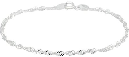 Kualitas Genuine 925 Sterling Silver 2.4mm Twisted Curb Singapore Chain Bracelet (6.5)
