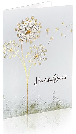 metALUm Hochwertige exklusive Trauerkarte Pusteblume Beileidskarte im Format B6 mit weißem Umschlag, partiell mit Goldfolie veredelt