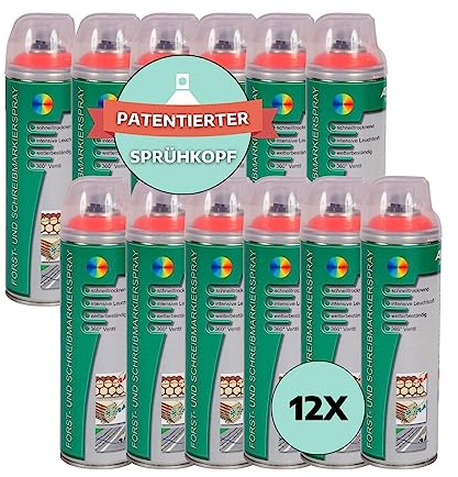 AWOTEX 12 x Forst-Markierungsspray in Rot 500 ml I 2-3 Jahre sichtbar I präzises Markierspray Forst I umweltfreundliche Sprühfarbe für Holz I fluoreszierende Farbe I Forst Werkzeug