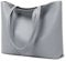 MEEGIRL Ladies Tote Bags Simple PU Leather Handbags Work School Shopping Bags for Women with Zip and Inner Pocket (Grey)