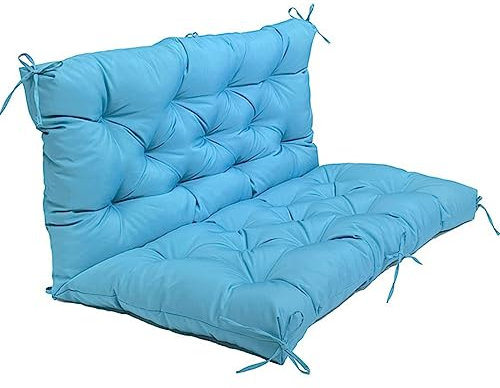 LUXUCURE Outdoor Swing Cushions with Backrest,Replacement Cushions for Patio Porch Garden Swing Chair,Waterproof Cushions For Outdoor Furniture Bench,2 or 3 Person Seat Cushions (Sky Blue, 59x39.4in)