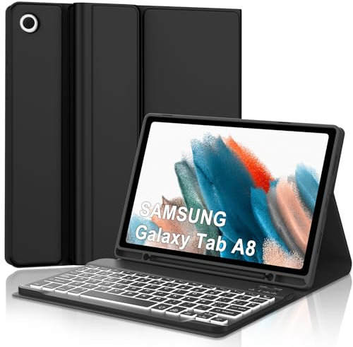 Teclado Tablet Samsung Galaxy Tab A8 10.5 2022/2021 SM-X207/X200/SM-X205, Funda Tablet Samsung Tab A8 con Teclado, Teclado Español Retroiluminados Bluetooth Desmontable para Samsung Tab A8, Negro