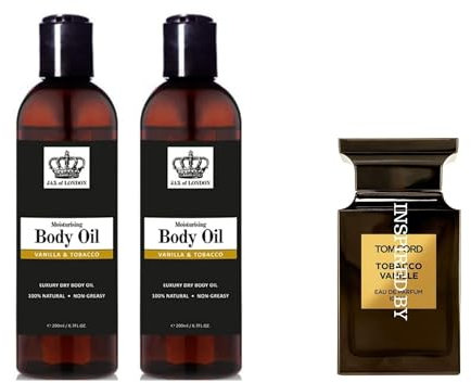Jax of London Tobacco & Vanilla Body Oil 400ml, Inspired Body Oil, Moisturising Massage Oil for Skin, Body Oil for Dry Skin, Suitable for Massage, Firming, Aromatherapy & Relaxation Women’s fragrance