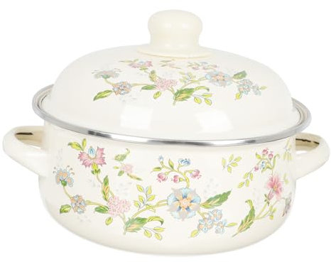 BESTonZON Cacerola Esmaltada De Doble Asa Para Cocción Lenta y Preparación De Sopas Compatible Estufas De Gas y Eléctricas Utensilio De Cocina Vintage Para Guisos y Caldos