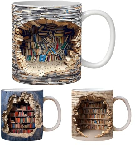 Anloximt 3Pack Bibliothek Buchregal Tasse Buchliebhaber Kaffeebecher Lustige Buch Keramik Kaffeetasse Bücherregal Kaffeetasse Bücherwurm Kaffeetasse Geschenk für Leserfreunde