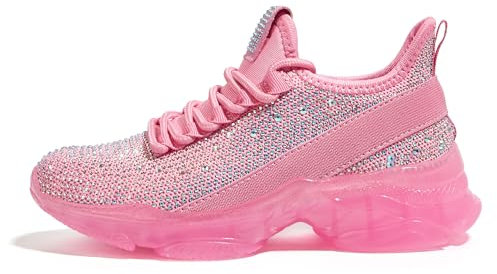 LUCKY STEP Zapatillas Brillantes para Niñas – Slip-On con Pedrería, Ligeras y Cómodas para Niños, Zapatos Escolares con Suela de Gel (Diamantes de imitación Rosas, 12US-30EU-11UK)