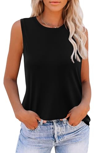 Zeagoo Damen Basic Top Ärmellose Schwarz T Shirt Einfarbig Tank Top Rundhals Oberteile Weste S