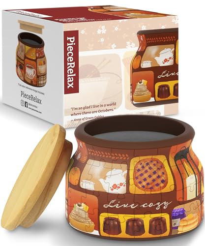 PieceRelax 3D Puzzle Deko-Behälter – Live Cozy | 64 Kunststoffteile & Holzdeckel | DIY-Aufbewahrung & Tischdeko | Kreatives Geschenk für Zuhause & Büro [BC1021]