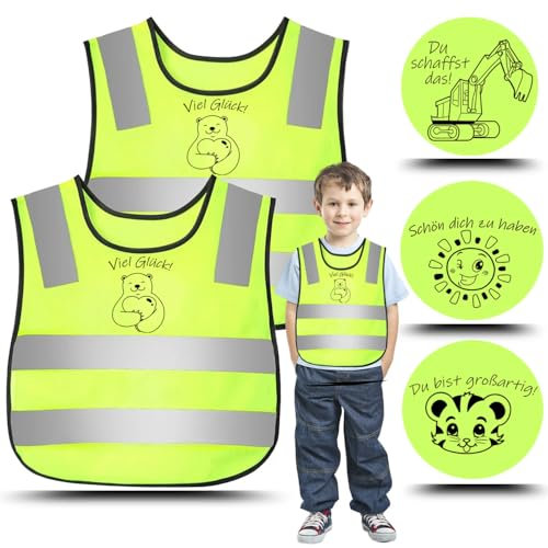 QIMMU Warnweste Kinder, 2 Stück Warnwesten Auto Kinder, 360 Grad Reflektierende Warnwesten, Sicherheitsweste Kinder
