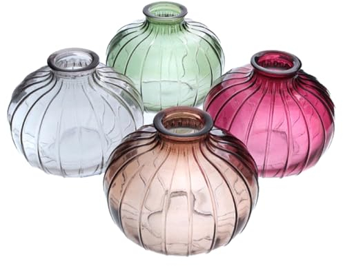 Glasvase Glasflasche bunt (4er Set) 7x11 cm - Vase, Tischdekoration, Glasvasen, Landhausdeko, Gastronomie, Hochzeit Deko