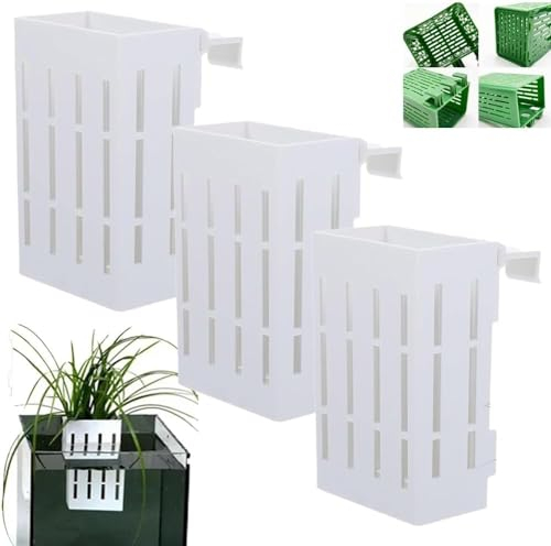 Kolarmo Fish Tank Hydroponic Planting Basket,Aquarium Decorations Plants Pot and Fish Tank Plants Pot,Plastic Hanging Fish Tank Plant Holder,Hanging Aquarium Planter Cups (White, 3pcs)