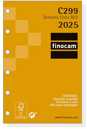 Finocam Classic Jahresplaner 2025, Wochenansicht, Querformat, Januar 2025 - Dezember 2025 (12 Monate), Spanisch