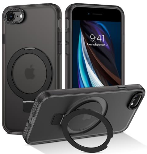 BENTOBEN Magnétique Coque iPhone SE/iPhone 7/iPhone 8 Compatible avec Magsafe Support d’Anneau Aimantée Protection Etui Mat Antichoc Anti Rayures Translucide Housse iPhone 7/8/SE(2020)/SE(2022)-Noir
