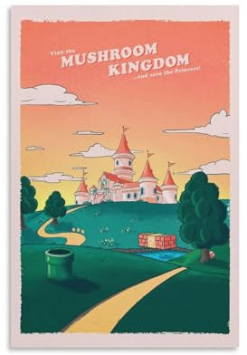 Mushroom Kingdom Art Malio Gaming-Poster im Vintage-Stil der 80er Jahre, ästhetische Leinwand, Badezimmer, Wanddekoration, Fotodrucke, 20 x 30 cm