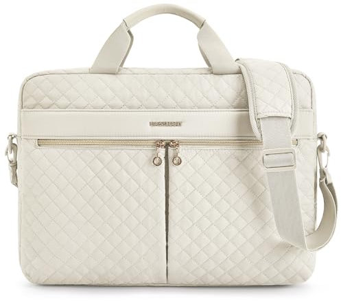 bagsmart Laptop Bag, 15.6 Inch Briefcase for Women Large Laptop Case Computer Bag Office Travel Business, Beige