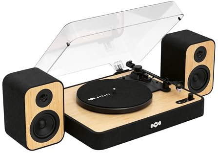 House of Marley Revolution Wireless Turntable with Speakers - Sustainably Made Bluetooth Record Player & Wired 8W Bookshelf Speakers, Easy Set Up Vinyl Player with Dust Cover, Audio-Technica Cartridge