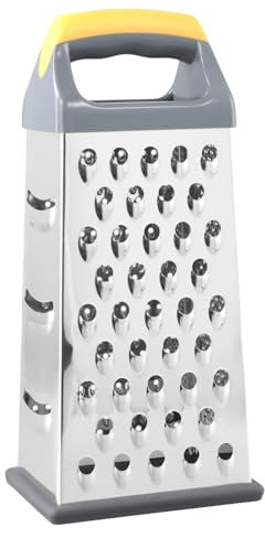 YILANJIN Cheese Grater Set, 4-Sided Stainless Steel Box Grater, Non Stick Vegetable Slicer for Carrots, Metal Handheld Quadrangular Grater for Ginger, Potatoes, Fruits, Chocolates (9 Inches, Sliver)