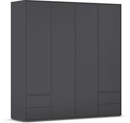 Rauch Möbel Nabila, Drehtürenschrank, Kleiderschrank, Kleiderschränke, Garderobe, 4-türig, 4 Schubladen, push-to-open, Farbe Grau metallic, Schwarz, 187x194x53cm