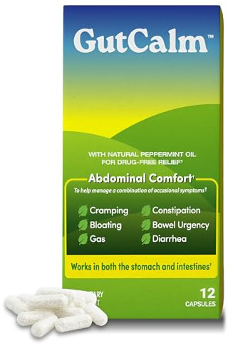 GutCalm - IBS Relief - Peppermint Oil Capsules - Bloating, Gas, Constipation and Digestive Comfort Supplement - 12/ct