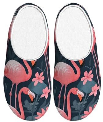 HJLUUFT Pantofole rosa con stampa fenicotteri per donne e uomini scarpe da casa appartamenti traspiranti leggere suola in gomma lavabile, nero, 35.5 EU