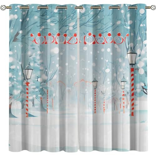 Gardinen Kinderzimmer Blickdicht - 2 Stück 264X214Cm (B X H) 3D Digitaldruck Winterlicher Nischen-Weihnachtsstil Vorhang Verdunklungsvorhänge Schlafzimmer Wohnzimmer Ösenschal Kinder Thermovorhang