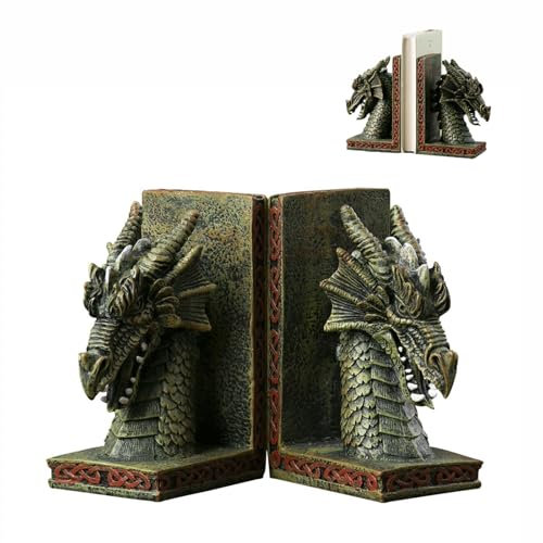Serre-livres décoratifs en résine pour livres lourds - Motif dragon - 215 x 8 x 17 cm - Vert