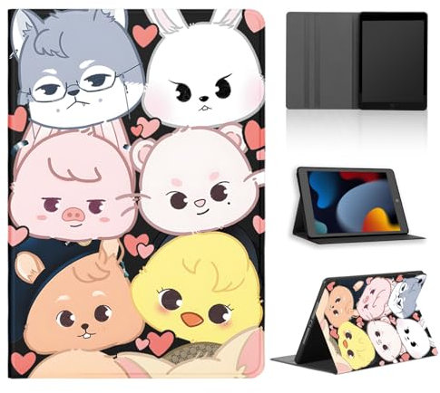 nurkorki Funda Tablet para Lenovo Tab M10 HD 10,1 2nd Gen TB-X306X,Cárcasa con Cartoon KPOP Stray Kids Skzoo Patrón Aesthetic Diseño,PU Cuero Flip Soporte Protectora Negro Case para Skz Fans,Girls