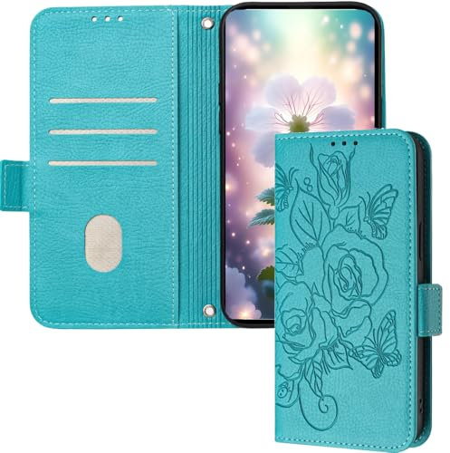 QIWEIQING Compatible with Apple iPhone SE 3rd Gen Case, Magnetic Flip PU Leather Premium Folio Wallet Case Card Slot Kickstand Shockproof Phone Cover for iPhone SE 3rd Gen. Roses Lake Blue YBM