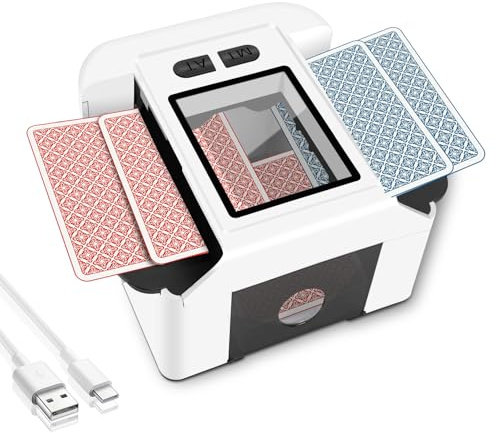 TOFFCAEA automatischer Kartenmischer, mit 2000mAh wiederaufladbarer eingebauter Batterie für 2 Kartensätze, für Kartenspiele, Texas Hold'em, Poker, Heimkartenspiele, Blackjack (Weiß)