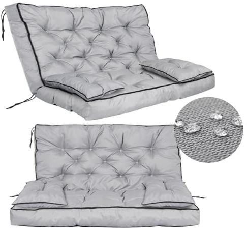 GARDEN KING ROYAL REST Gartenkissen Set für Bank oder Hollywoodschaukel Gesteppte Kissen mit Paspel und Befestigungsbändern Palettenkissen Größe L Sitzkissen Loungeliege wasserfest
