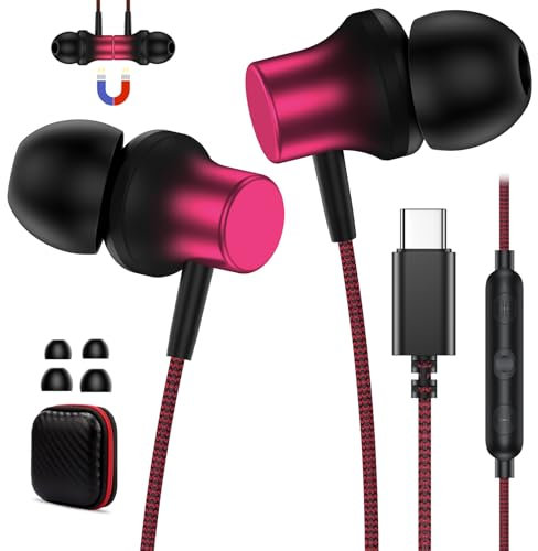 USB-C-Kopfhörer, kabelgebunden, für Samsung S25, S24 Ultra, iPhone 16, kabelgebundene Kopfhörer, USB C, In-Ear-Kopfhörer, Geräuschunterdrückung, Nylon, geflochtenes Headset mit Mikrofon für iPhone 16