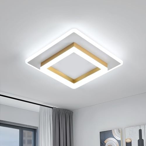 DELIPOP LED Deckenleuchte, 30W 3375LM Moderne Deckenlampe Quadrat 6500K | 30cm Kronleuchter Gold für Wohnzimmer, Schlafzimmer, Esszimmer