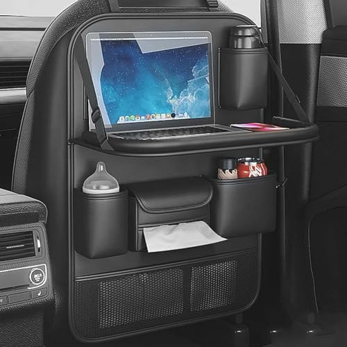 Luxvara Organizer Auto Sedile con Vassoio da Tavolo Pieghevole, Posteriore Protezione Proteggi Sedile Auto Accessori, Organizer Macchina con Tasche Multiple, Impermeabile, Nero, 61x42 cm