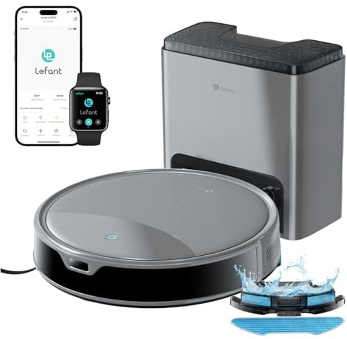 Lefant M350 Robot Aspirador y Fregasuelos con Mapeo Láser ToF, Cuerpo Ultra Delgado 7.9 cm, Succión 6000 Pa, Autovaciado 75 Días, Ideal para Apartamentos, WiFi/Alexa/App,Gris