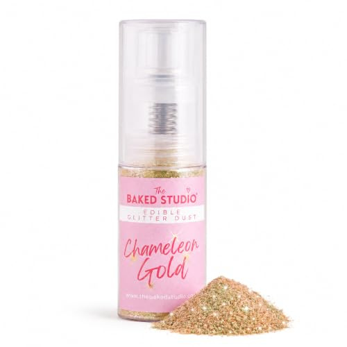 The Baked Studio Edible Glitter Dust – Pump Bottle | 100% Edible, Vegan & Halal | Easy-Spray Sparkle for Cakes, Cupcakes, Cookies & More (Chameleon Gold 10g)