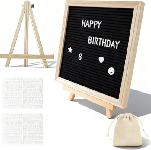 Felt Letter Board, 10 x 10 Inch Changeable Letter Board Wood Frame Message Sign Board Square Display Boards Inclding 340 Pcs Letters Adjustable Stand and Bag for Office Home Decoration