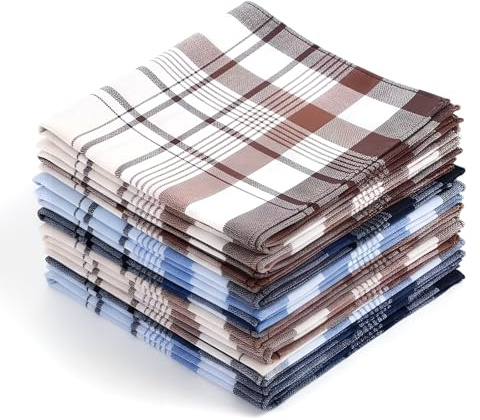 Alyxen 12 Mouchoirs en Coton Réutilisables 40x40 cm - Lot de Mouchoirs en Tissu Super Absorbants pour Visage & Mains - 3 Motifs Vichy (Style Français), Écologiques et Doux