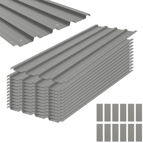 Outsunny 12x Paneles para Tejado de Acero Galvanizado 129x45cm Gris Claro | Chapas Perfiladas de Techo 7m², para Caseta de Herramientas, Cobertizo, Garaje, Exterior